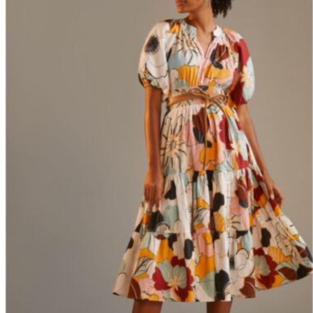Anthropologie Colorful Floral Midi Dress